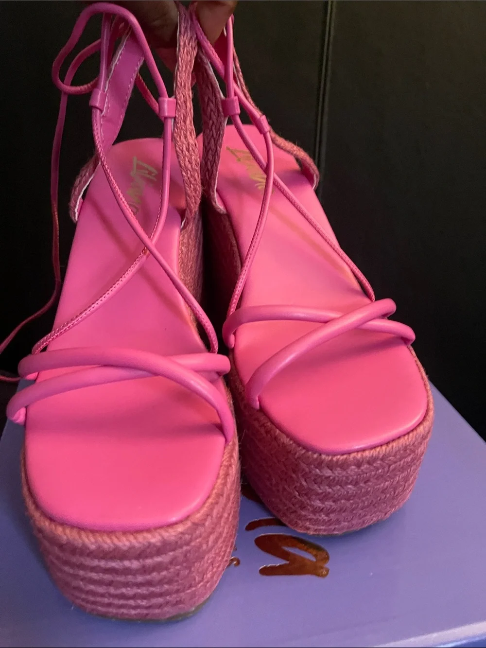 LILIBabes Women’s Pink Lace-Up Platform/Wedge Woven Wedge Sandals Sz 7 NWB